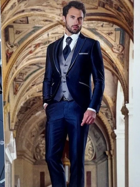 Enzo Romano trouwpak in blauw met zilvergrijze accenten