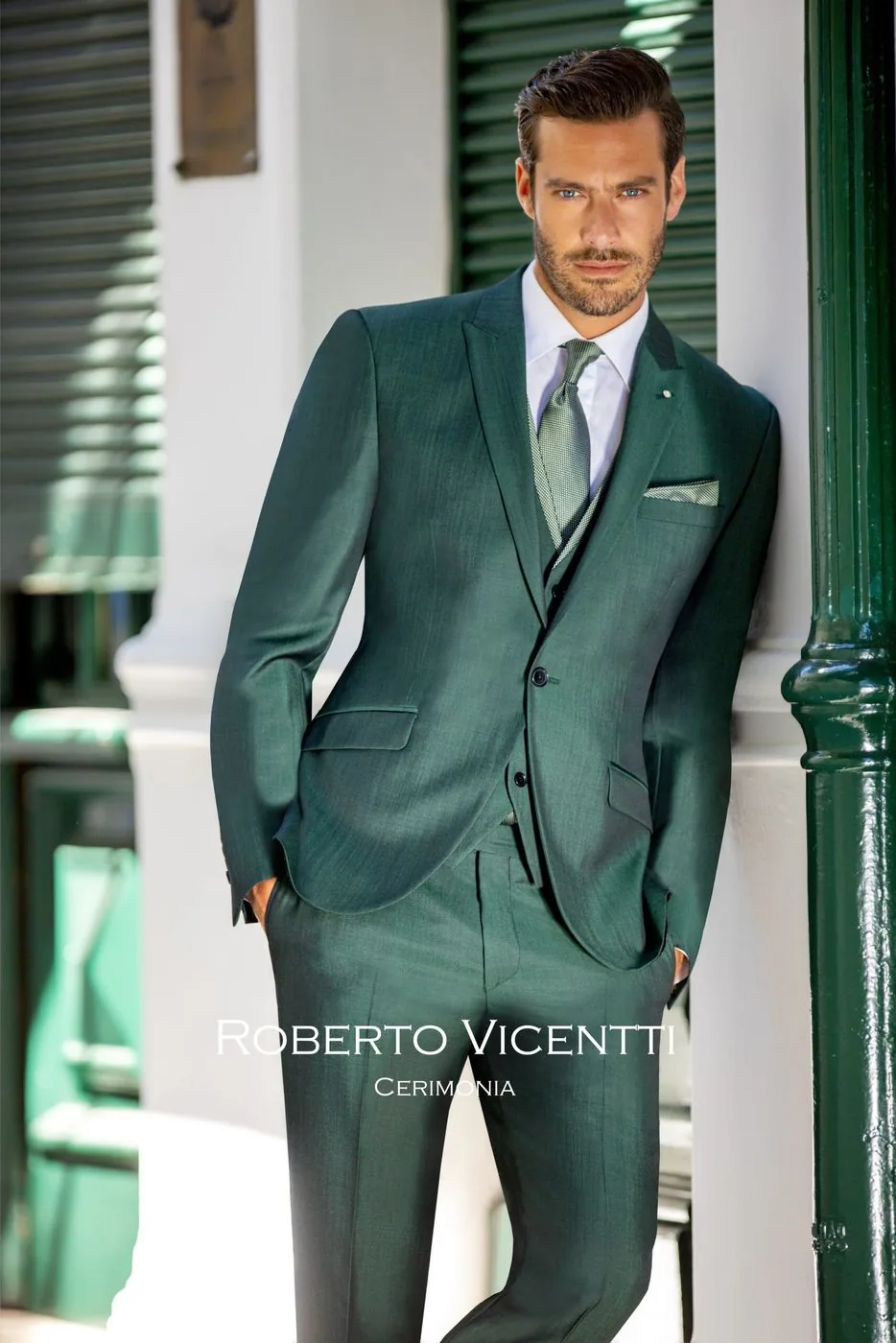 Trouwpak Roberto Vicentti groen, driedelig