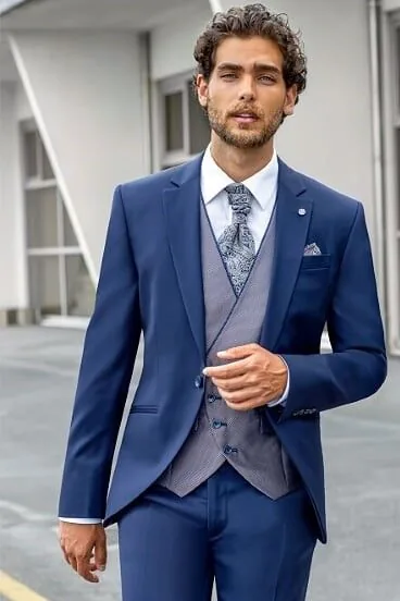 Roberto Vicentti Trouwpak blauw ivoor