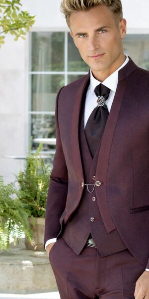 trouwpak bordeaux met mao boordje van merk Enzo Romano