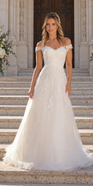 Bruidsjurk Finley van Azuree Bridal met off-shoulder bandjes