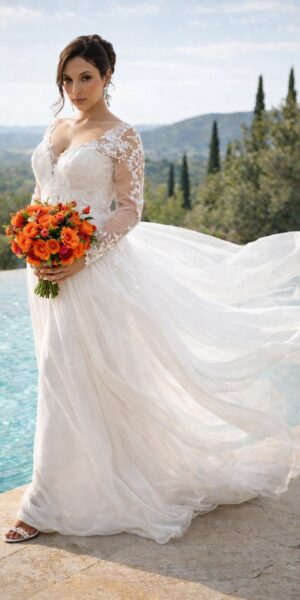 Bruidsjurk Cordelia gedragen door bruid