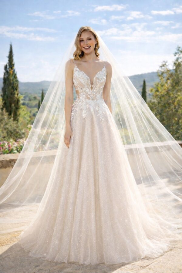 bruid met sluier model trouwjurk Angelino