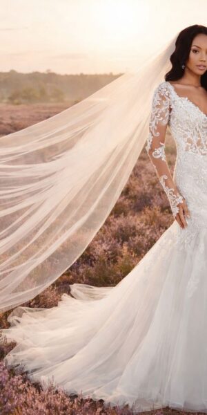 bruid in prachtige fishtail bruidsjurk