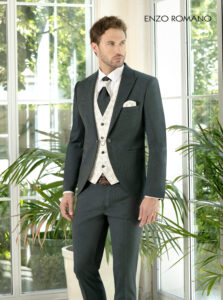 Enzo Romano groen trouwpak met ivoor kleurig gilet
