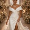 PRachtige bruid in bruidsjurk Koni off shoulder, less is more jurk